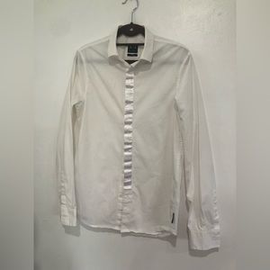 Armani Exchange AX Shirt Mens Small  White Black Button Up Long Sleeve Formal